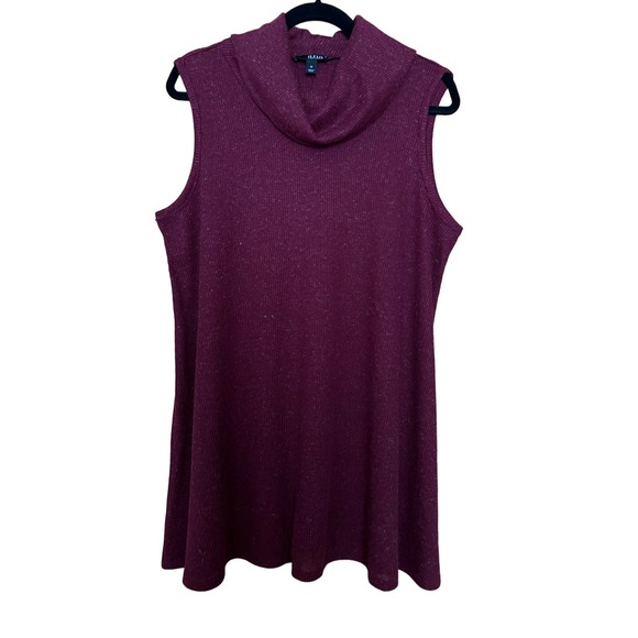 a.n.a Sleeveless Tunic Knit Sweater Size 1X Wine Polyester Linen Blend Cowl Neck - Picture 4 of 9
